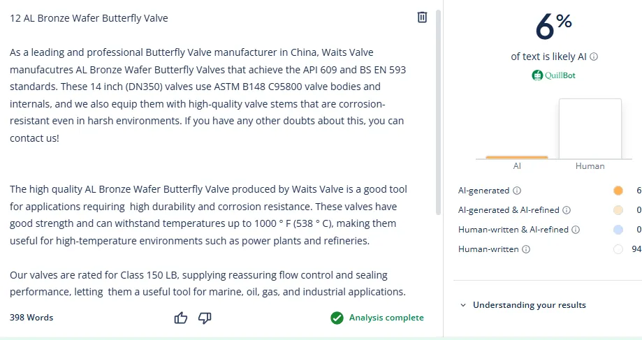Al Bronze Wafer Butterfly Valve